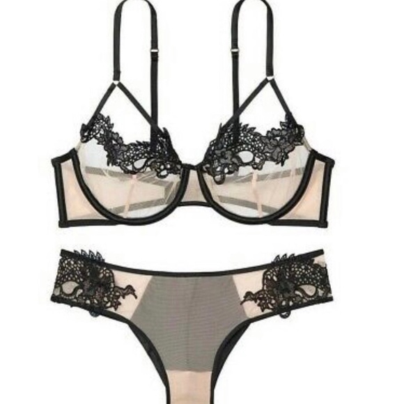Victoria’s Secret Dragon Appliqué Balconette Bra & Cheeky Set 34D/M NWT